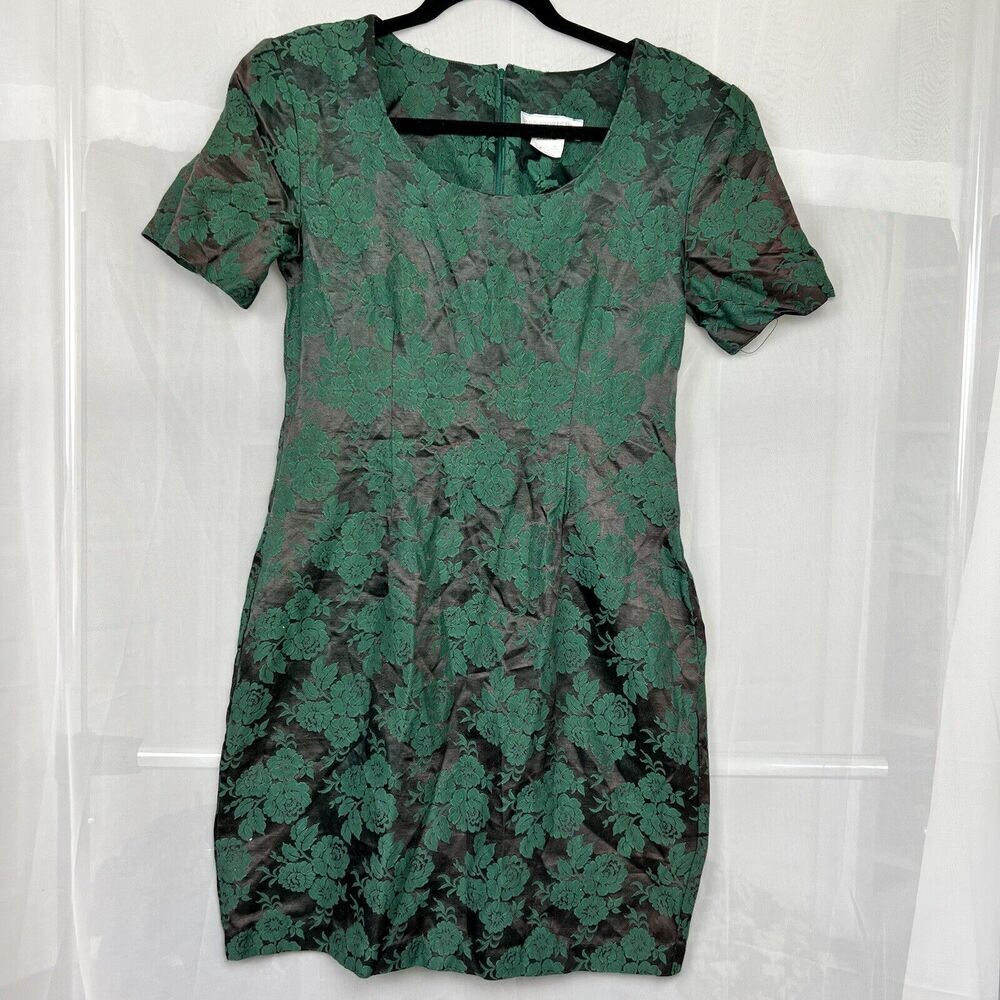 vintage Paris Sport Club brocade jaquard short sleeve mini dress satin sz 13/14